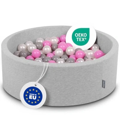 Imagen de KiddyMoon 90X30cm/200 Bolas ∅ 7Cm Piscina De para Ninos Hecha En La UE, Gris Clr:Perla/Gris/Rosa
