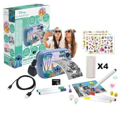 Imagen de Lexibook, Disney Stitch, StarCAM Print, Pack de cámara con Impresora instantánea, función Foto y vídeo, Tarjeta SD 32 GB Kit personalización Fotos incluidos, Azul, DJ150D