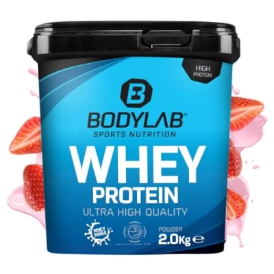 Imagen de Bodylab24 Whey Protein Powder Fresa 2kg, polvo rico en proteína para músculos más fuertes, la de suero puede promover construcción músculo, con 80% proteína, sin aspartamo