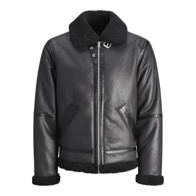 Imagen de Jack &amp; Jones Jorcole Aviator Jacket Chaqueta de cuero sintético, Hombre, Talla: Small, Black