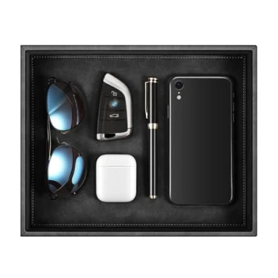 Imagen de SITHON Bandeja Organizador de Escritorio, Almacenamiento Organizer PU Cuero para Cuarto Baño, Hogar Salón Dormitorio Soporte Caja Joyas, Mando a Distancia, Teléfonos (Negro)