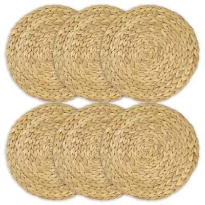 Imagen de HMF Juego de 6 manteles individuales redondos trenzados jacinto agua, lavable, 30 cm