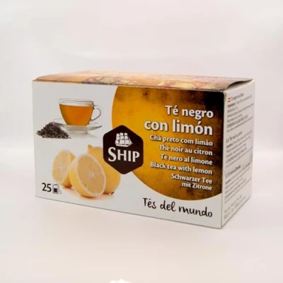 Imagen de Ship Té Negro con Limón Caja de 25 Unidades Propiedades Antioxidantes Ayuda a Aliviar Dolores Estomacales Contiene Vitaminas y Minerales Aporta Bienestar Tranquilidad Infusiones Tés