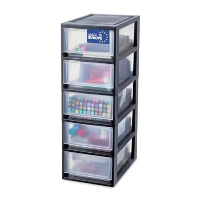 Imagen de Iris Ohyama, Pequeño Cajón de Almacenamiento, Torre Almacenamiento Oficina, 7L, Juego 5, Negro, Compacto, Duradero, Apilable, para Baño, Bricolaje Pequeño, Estantes, Plástico, Cajón, MSD 1