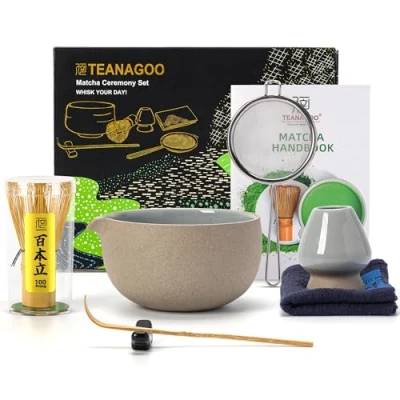 Imagen de TEANAGOO juego de té japonés (7 piezas), batidor Matcha, cuenco Matcha con pico, bambú (Chasen), pala (Chashaku), para preparar té. N2, gris más oscuro…