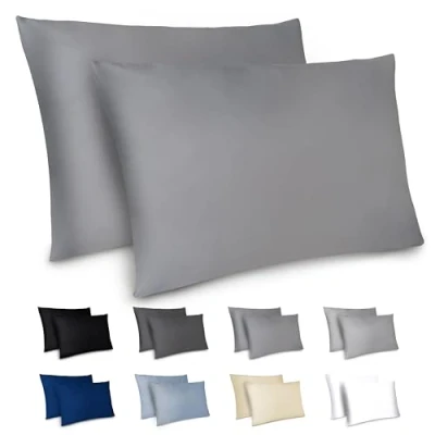Imagen de Dreamzie Funda Almohada 40x80cm Lote de 2 Microfibra con Cremallera Certficadas Oeko Tex Suave y Cepillada Antracita