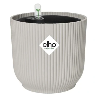 Imagen de elho Vibes Maceta redonda plegable con inserto de riego automático, 100 % plástico reciclado, macetas interior, diámetro 22 cm, color blanco y sedoso
