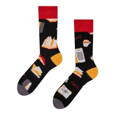 Imagen de Dedoles Calcetines Unisex Hombre Mujer y Niños Algodón muchos diseños divertidos diferente izquierda derecha, color: Negro, diseño: Amante de los libros, tamaño: 43 46