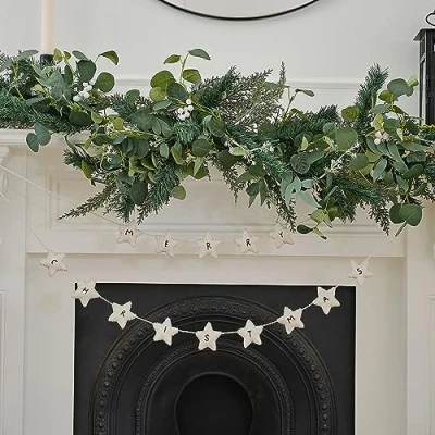 Imagen de Ginger Ray Guirnalda de banderines Fieltro Blanco con Estrella Merry Christmas para Colgar, 5 m