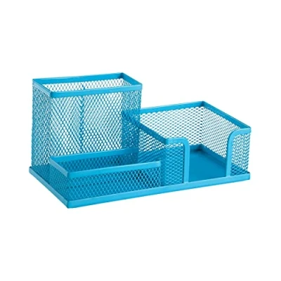 Imagen de Leviatan Desk Organiser Office Tray with Pen Holder and Memo Metal Mesh 205 x 103 98 mm Blu