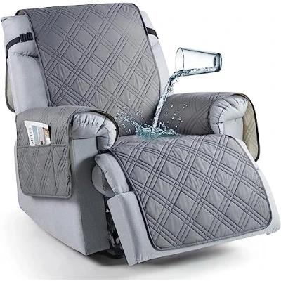Imagen de LINGKY Protector Funda Sillon Relax, Cubre Sofa 1 Plaza, reclinable Acolchado Reversible, Fundas para Antimanchas (Gris Claro,1 Plaza)