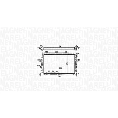 Imagen de MAGNETI MARELLI 350213192300 Radiador, refrigeración del motor 605 378 34 Aletas unidas mecánicamente OPEL: Astra G Berlina