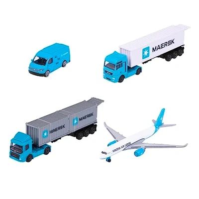 Imagen de Majorette Vehículo de Transporte Maersk 1 Modelo Coche Metal (Volvo Container, Man Truck o Volkswagen Crafter con Airbus A350 900), selección aleatoria, Juguete para niños a Partir 3