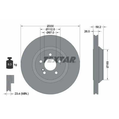 Imagen de TEXTAR PRO 92197903 Disco de freno 330 26 05/06 112 ventilación interna revestido sin perno sujeción rueda, buje rueda