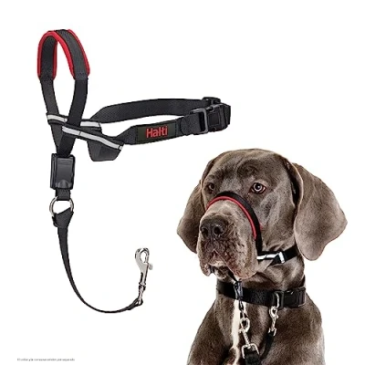 Imagen de collar Ronzal Optifit HALTI para evitar que tu perro tire de la correa, Ajustable y Ligero, con banda nariz acolchada. Adiestramiento canino antitirones perros grandes (Talla L)