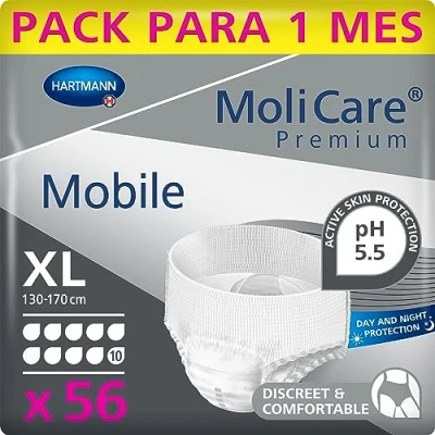Imagen de MoliCare Mobile Pañales para Adultos con Incontinencia Severa, Ropa Interior Absorbente Hombres y Mujeres, talla XL, 10 Gotas, 14 unidades, Pack de 4