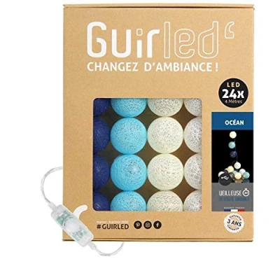 Imagen de GuirLED Guirnalda luminosa bolas de algodón LED USB Luz noche para bebé 2h Adaptador corriente dual 2A incluido 3 intensidades 24 2,4m Océano
