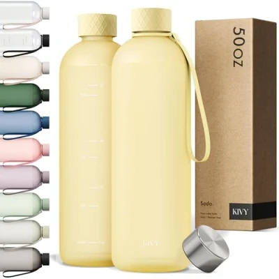 Imagen de KIVY Cantimplora de 1,5 litros, apta para bebidas carbonatadas y antigoteo, deportes, escuela oficina, deporte, gimnasio, botella agua gaseosas