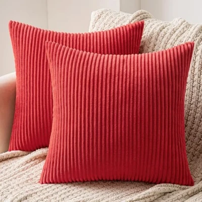 Imagen de MIULEE Navidad Funda Cojines para Sofá de Almohada Corduroy Súper Suave Cojin Pana a Rayas Decoración Moderna Silla Cama Sala Estar Dormitorio 45x45 cm 2 Piezas Rojo