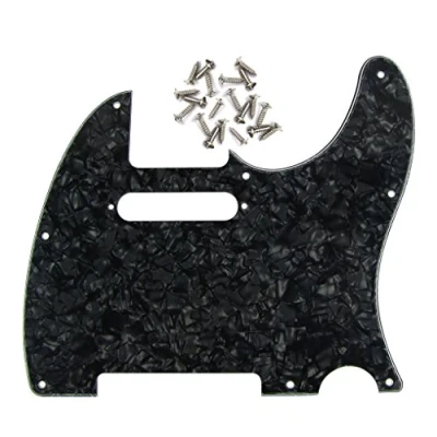 Imagen de IKN 8 agujeros 4 capas Perla Negro Tele Pickguard placa de protección corte orificio cuello bobina simple con tornillos montaje para reemplazo telecaster estándar defensa estadounidense / mexicana