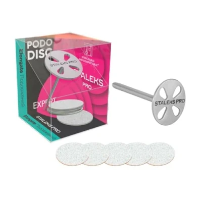 Imagen de STALEKS PRO Base pododisco M 20 mm con 5 recambios grano 180. Acero inoxidable. Disco pedicura. Caña larga.