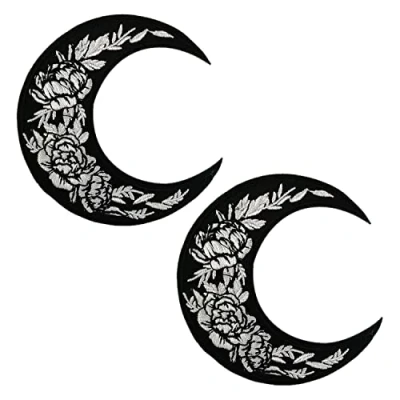 Imagen de BPA Parches bordados de flores luna para planchar o coser en ropa, chaquetas, etc.