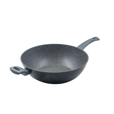 Imagen de Zanetti Durapietra wok para inducción, diámetro 32 cm, sartén antiadherente, revestimiento efecto piedra, mango Soft Touch, color gris