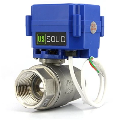 Imagen de U.S. Solid 1&quot; Válvula Motorizada 9 24V AC/DC 2 Vias acero inoxidable de bola electrica, Cables, Regreso Automatico, Normalmente Abierta, puerto estándar