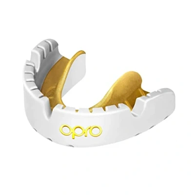 Imagen de OPRO protector bucal para brackets Gold Level, deportivo con excelente comodidad, protección y ajuste rugby, boxeo, lacrosse, artes marciales, mma, hockey (Blanco)