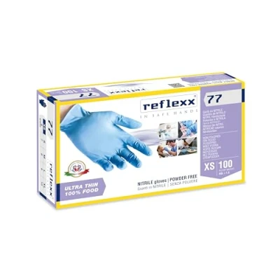 Imagen de Reflexx r77100/XS sin polvo guantes de nitrilo Gr 3.0, tamaño XS, color azul claro (Pack 100)