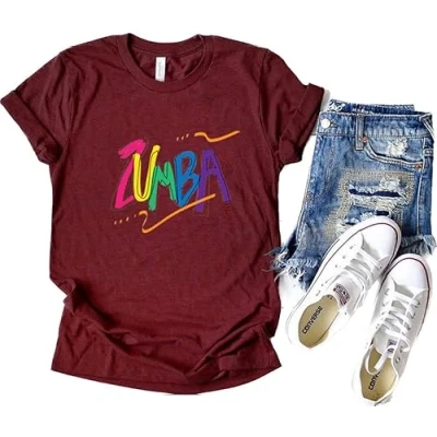 Imagen de Camiseta de Zumba para Mujer Mangas Cortas Estampadas Top Casual Las Clases 2023 Entrenamiento físico Baile
