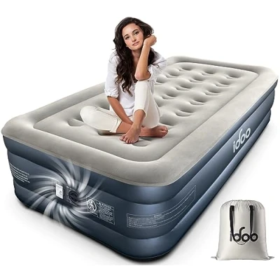 Imagen de iDOO Colchón Hinchable, Cama Hinchable con Bomba de inflado incorporada.Rápido inflado/desinflado en Tan Solo 3 Minutos.para el hogar,Viajes Camping.Medidas:99x190x46cm.Peso máximo:250Kg(Sencillo)