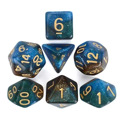 Imagen de FLASHOWL Multicolor Chameleon Dice Starry Sky Dices Set Juego de Dados DND para Juegos rol, Mesa, Mazmorras y Dragones poliédrico 7 Piezas