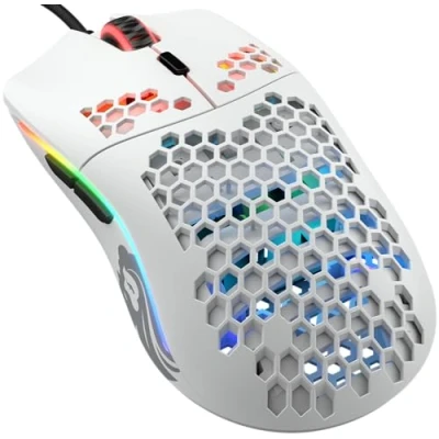 Imagen de Glorious gaming Model O (Pequeño) Ratón con cable 58 g superligero, diseño colmena, RGB, sensor Pixart 3360, ambidiestro, switches de Omron Blanco mate