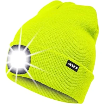 Imagen de ATNKE LED Luminoso Gorro Sombrero, USB Recargable 4 Gorras para Correr Super Brillante Impermeable Luz Invierno Cálido Regalos Hombre y Mujer/Fluorescent Yellow