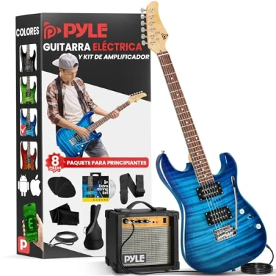 Imagen de Pyle kit guitarra electrica con amplificador, Tamaño completo, Pastillas Humbucker, Accesorios