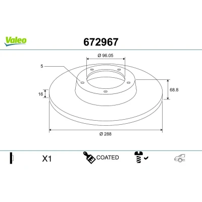 Imagen de VALEO Disco de freno FORD: Transit Custom V362 Furgón, Mk7 Furgoneta, Tourneo Bus 672967 1764283,2013002,BK212A097BA,BK212A097FA