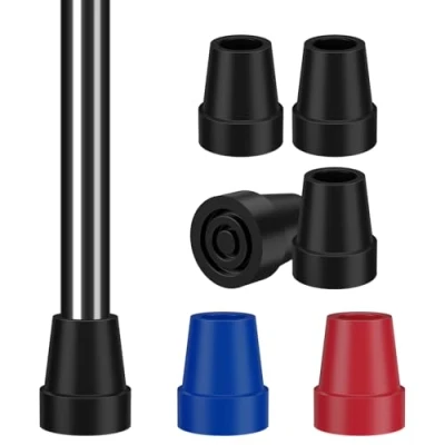 Imagen de supregear Puntas para Bastón 19 mm Paquete de 4 Tapones Repuesto Goma Resistente, Antideslizantes Reforzadas con Acero Bastones y Muletas, Negro