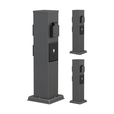 Imagen de ledscom.de 3 pcs Enchufe de jardín Pilar Polly para Exteriores, IP44, Smart Home, WLAN, Alexa, vías, Acero Inoxidable, Antracita, Angular, 40 cm