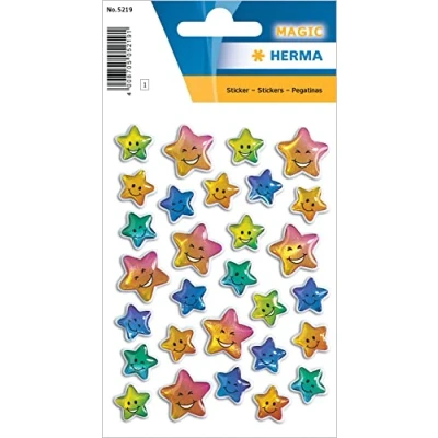 Imagen de HERMA MAGIC Stickers estrellas de colores stone, diseño divertido, 1 hoja con 29 pegatinas