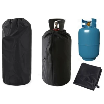 Imagen de Gas Tank Abdeckung,31x59 cm Cover,210D Oxford Gewebe Gasflasche Schutzhülle,Gasflasche Grill Abdeckung,propano Abdeckung mit Zugband belüftet Wasserdich,UV Schutz, Feuerfest Schwarz