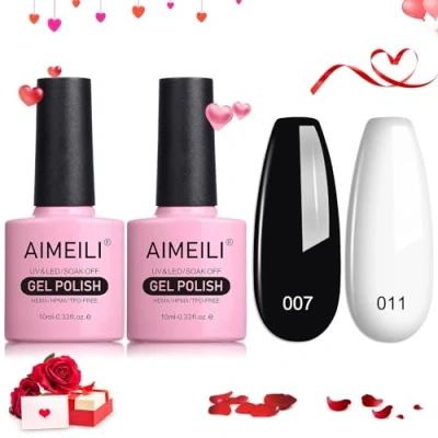 Imagen de AIMEILI Esmaltes Semipermanentes de uñas en Gel UV LED Negro y Blanco Set Pintauñas Permanente Semipermanente Soak Off