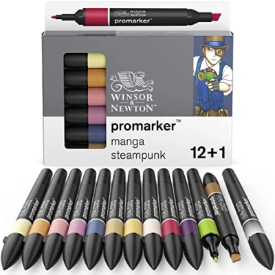 Imagen de Winsor &amp; Newton Set de Rotuladores ProMarker, 12 + 1 Unidades, Manga Steampunk