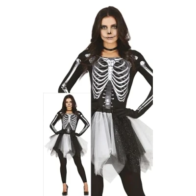 Imagen de FIESTAS GUIRCA Disfraz de Mujer Esqueleto Vestido con Estampado 3D y Tutu Blanco Negro para Adulta Talla M 38 40