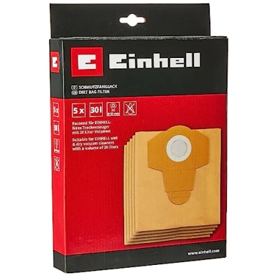 Imagen de Einhell Original Bolsa de suciedad 30 L (adecuada para la aspiradora secado en húmedo, 5 piezas incluidas)