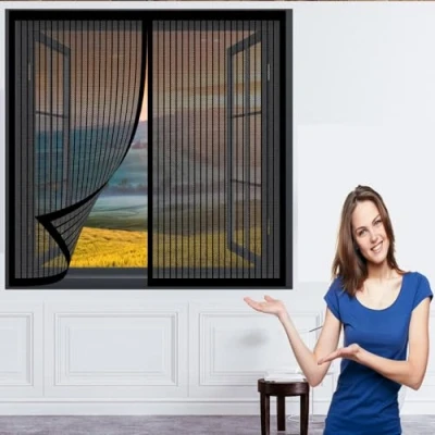 Imagen de Anti Mosquito Insecto Mosquitera 114 x 105 cm Malla Antimosquitos con Iman Cierra Automáticamente sin Taladrar Instalacin Fcil Cortina Resistente para Puerta Ventana, Negro