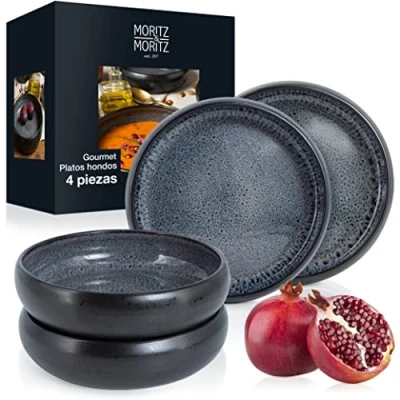 Imagen de Moritz &amp; SOLID 4 platos soperos de gres 19 cm bol para sopas, pasta, ensalada o muesli