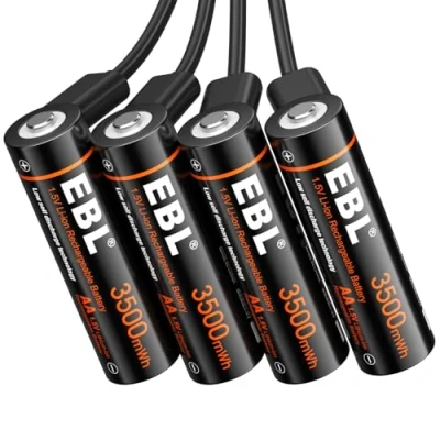 Imagen de EBL Pilas Recargables AA 3300mWh Alta Capacidad con Micro USB, Precarga y Baja Autodescarga (NO 3300mAh)