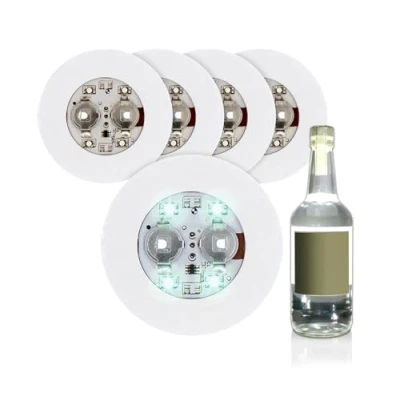 Imagen de Juego de 5 luces autoadhesivas para botellas cada una con 4 ledes SMD iluminación pegar debajo la botella 3 funciones ¡Lo más destacado en cualquier fiesta!