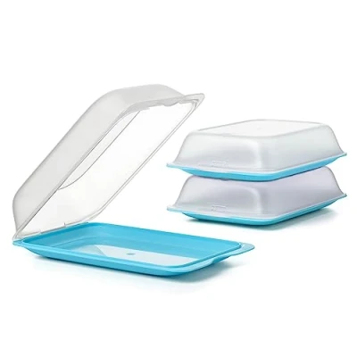 Imagen de TATAY Set de 3 Porta Embutidos y Alimentos Fresh MAXI, Libre BPA, Reutilizables, Apilables, Apto Lavavajillas Microondas, Color Turquesa. Medidas 17 x 6,2 25,2 cm